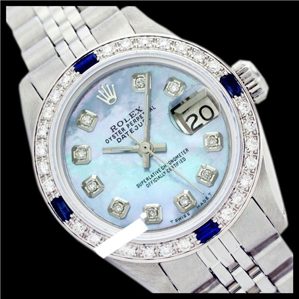 Rolex Ladies Stainless Steel, Diam Dial & Diam/Sapphire Bezel, Sapphire Crystal