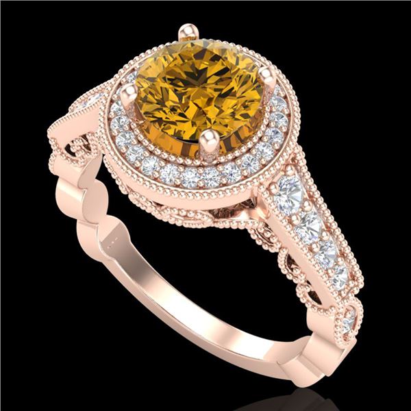 1.91 ctw Intense Fancy Yellow Diamond Art Deco Ring 18k Rose Gold - REF-263A6N
