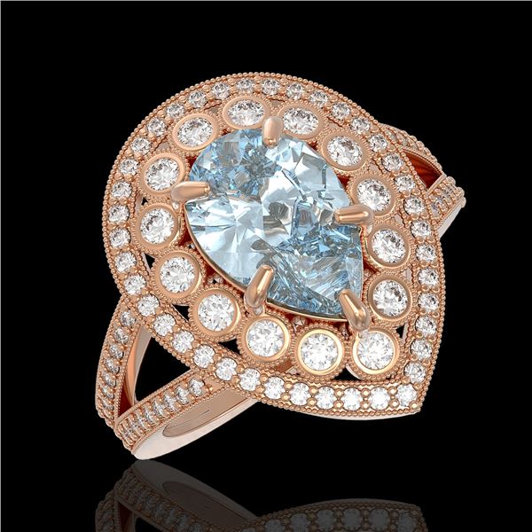 3.82 ctw Certified Aquamarine & Diamond Victorian Ring 14K Rose Gold - REF-168X8A