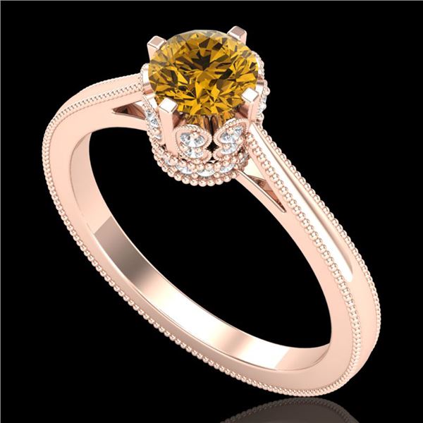 0.81 ctw Intense Fancy Yellow Diamond Art Deco Ring 18k Rose Gold - REF-127K3Y