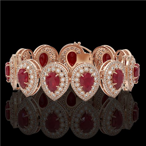 56.04 ctw Certified Ruby & Diamond Victorian Bracelet 14K Rose Gold - REF-1520F8M