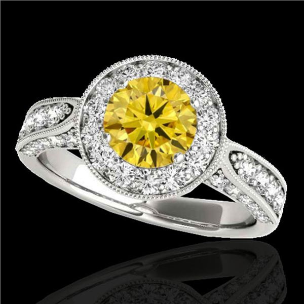 2 ctw Certified SI/I Fancy Intense Yellow Diamond Halo Ring 10k White Gold - REF-225N2F