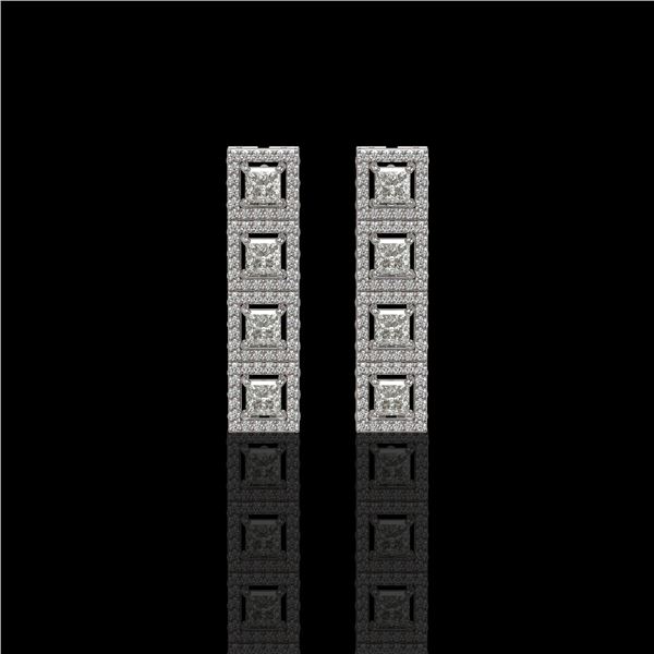 4.01 ctw Princess Cut Diamond Micro Pave Earrings 18K White Gold - REF-346M3G
