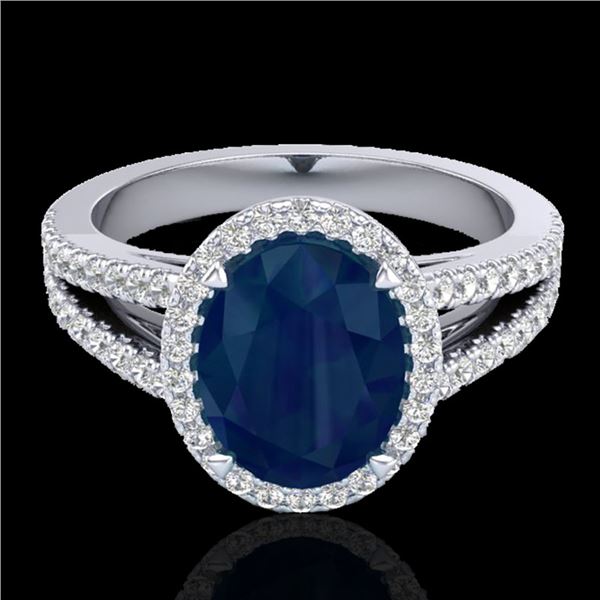 3 ctw Sapphire & Micro Pave VS/SI Diamond Halo Ring 18k White Gold - REF-78A2N