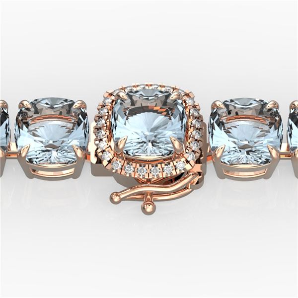 35 ctw Aquamarine & Micro Pave Diamond Bracelet 14k Rose Gold - REF-304M8G