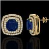 Image 2 : 4.95 ctw Sapphire & Micro Pave VS/SI Diamond Earrings 18k Yellow Gold - REF-125H5R