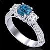 Image 1 : 1.81 ctw Intense Blue Diamond Art Deco 3 Stone Ring 18k White Gold - REF-236K4Y