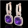 Image 1 : 7 ctw Amethyst & Micro Pave VS/SI Diamond Earrings 14k Rose Gold - REF-94H5R