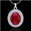 Image 1 : 4.50 ctw Ruby & Micro Pave VS/SI Diamond Necklace 18k White Gold - REF-120K9Y