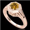 Image 1 : 0.84 ctw Intense Fancy Yellow Diamond Art Deco Ring 18k Rose Gold - REF-161K8Y