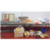 Image 1 : Multiple Woven Baskets, Metal Shelf Pieces, Ikea Mesh Storage, Artificial Fruit, Rope, etc