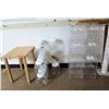 Image 1 : Multiple Plastic Bulk Candy Containers, Jars w/ Lids & Wood Side Table