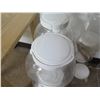 Image 8 : Multiple Plastic Bulk Candy Containers, Jars w/ Lids & Wood Side Table