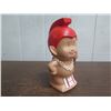 Image 2 : Menehune Figurine Coin Bank in Red Helmet w/ Lei & Spear 8"H