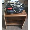Image 1 : Wooden Rolling 4 Tier Printer Table 28"x19"x30"H w/ HP Office Jet 3830 & Cables