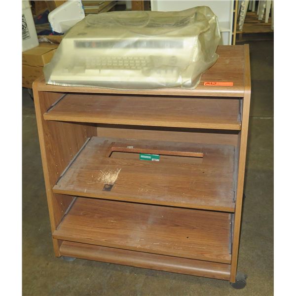 Rolling Wooden 4 Tier Shelf w/ Electric Typewriter