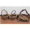 Image 1 : Qty 3 Decorative Straw Baskets w/ Driftwood Handles