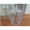 Image 3 : Qty 2 Glass Canisters w/ Lids 8" & 10"H w/ Tall Metal Bucket 14"H