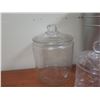 Image 4 : Qty 2 Glass Canisters w/ Lids 8" & 10"H w/ Tall Metal Bucket 14"H