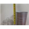Image 6 : Qty 2 Glass Canisters w/ Lids 8" & 10"H w/ Tall Metal Bucket 14"H