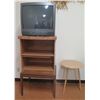 Image 1 : Small Square Table, Round Wood Stool, 2 Tier End Table & Magnavox TV