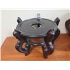 Image 2 : Qty 2 Wooden Asian Vase Stands, 3 Square Wood Serving Plates, Coffee Mug, etc