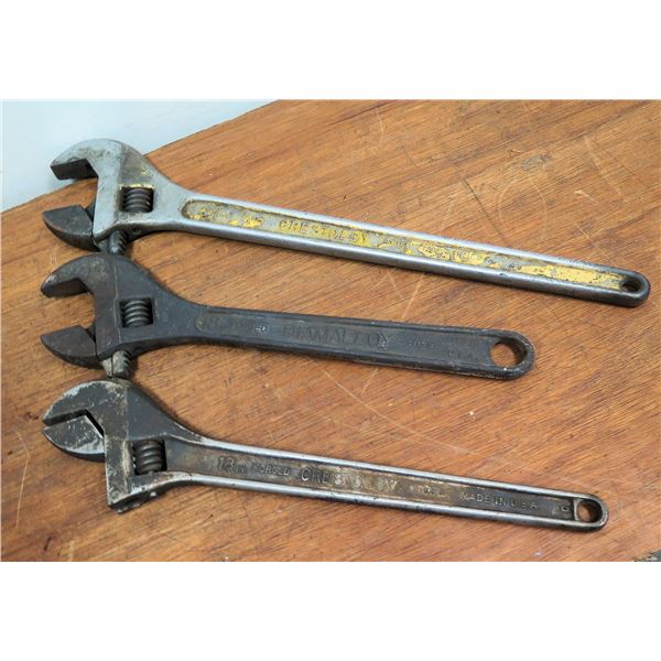 Qty 3 Crescent Wrenches: 18 & 24 Crestoloy, 48 Diamalloy