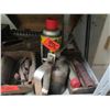 Image 10 : Metal 6-Tier Shelf & Contents: Lights, Hand Tools, Grinding Wheels, Oil Can, Bits, etc