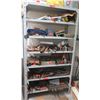 Image 1 : Metal 6-Tier Shelf & Contents: Lights, Hand Tools, Grinding Wheels, Oil Can, Bits, etc
