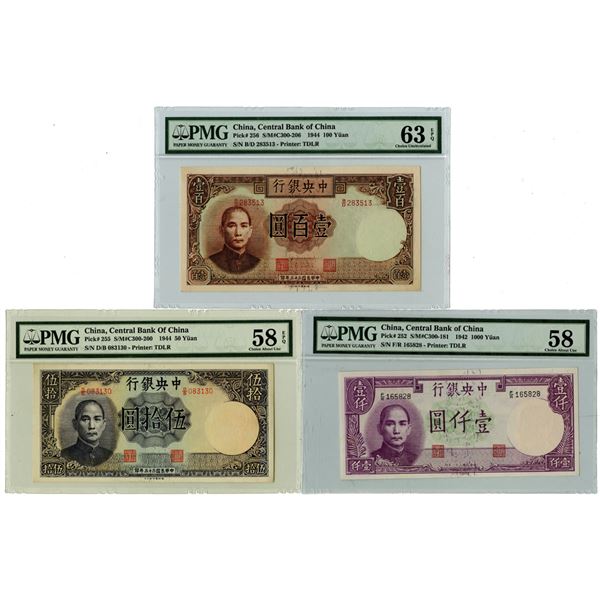 Central Bank of China, 1942 & 1944 Banknote Trio
