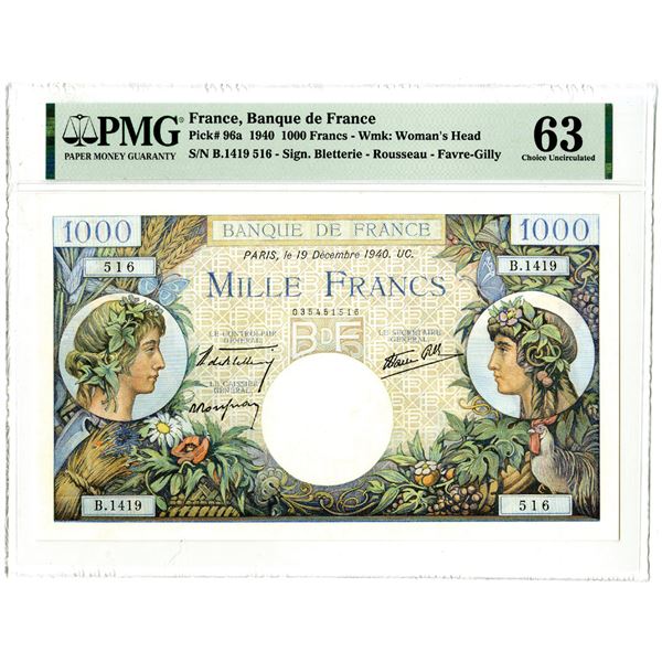 Banque de France, 1940 Issued Banknote