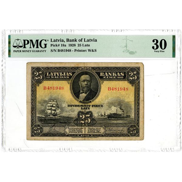 Bank of Latvia, 1928 Issue Banknote.