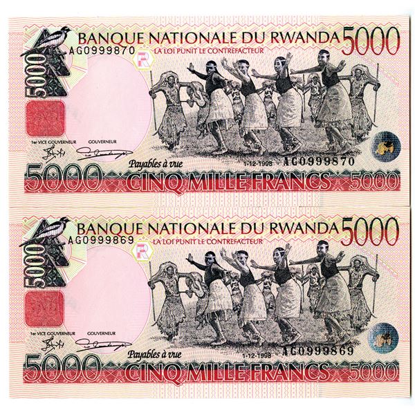 Banque Nationale du Rwanda, 1998 Issued Sequential Banknote Pair