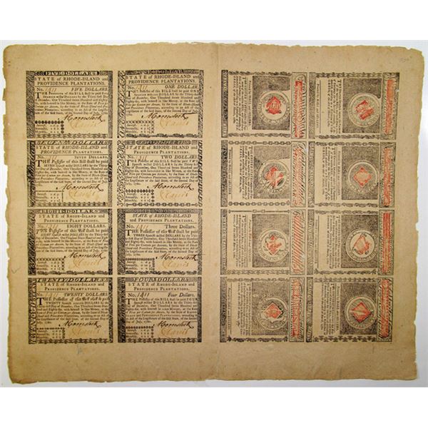 Colonial Notes Reproduction State of Rhode-Island and Providence Plantations, July 2, 1780 Uncut ...