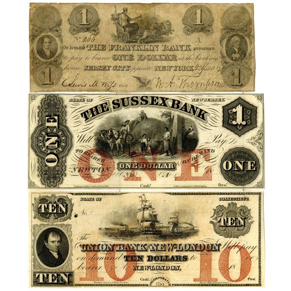 Northeastern State Obsolete Banknote Trio, ca. 1827 to 1850's.