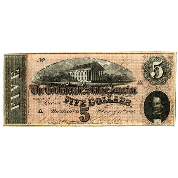 C.S.A., 1864, $5, T-69, Issued Banknote.