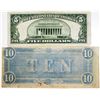 Image 2 : C.S.A., 1864 $10 note and U.S. $5 Series of 1934 C Silver Certificate.