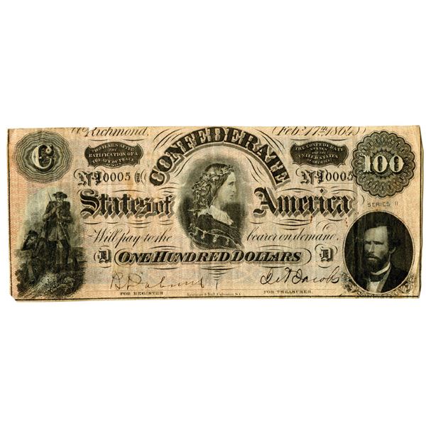 C.S.A., 1864, $100, Issued Banknote.