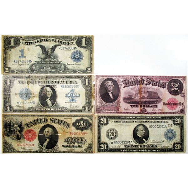 U.S. Large Type Banknote Assortment, ca.1899 to 1923.