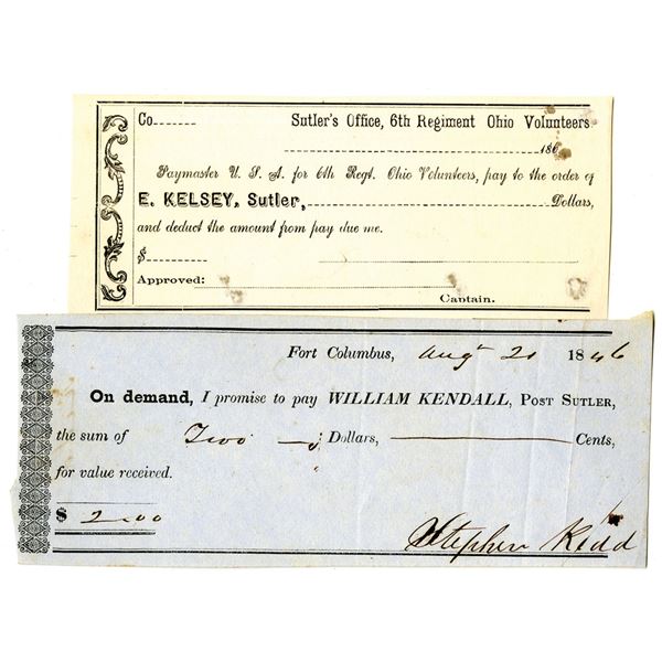 Sutler Check Pair, ca. 1846-1860s