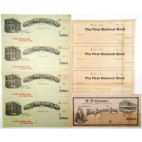 Texas Banks Proof/Specimen Uncut Check Sheet Trio, ca. 1900s