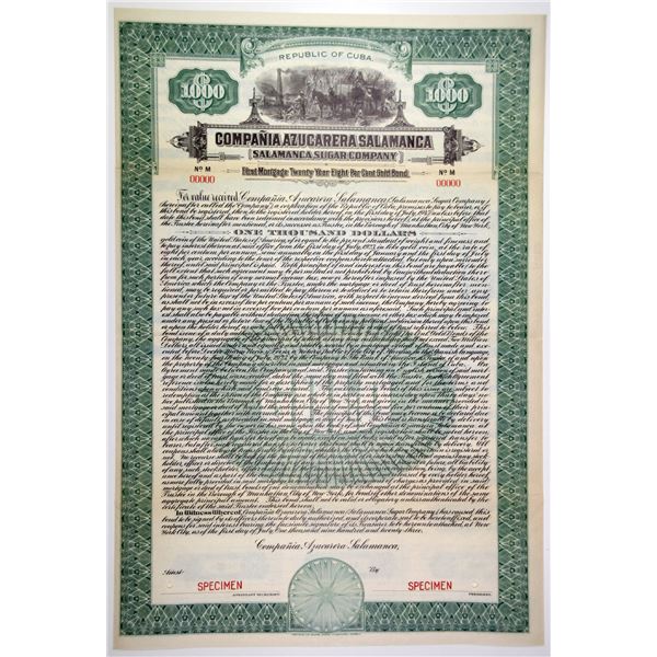 Salamanca Sugar Co., 1923 Specimen Bond.