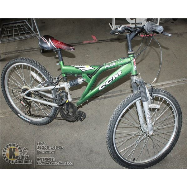 CCM FALCON 10 SPEED DUAL SUSPENSION BICYCLE.