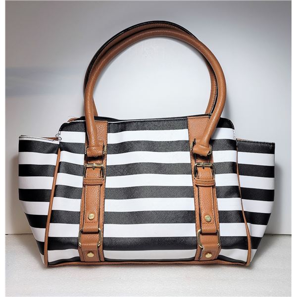 2)  NEW CARMEL LEATHER AND BLACK STRIPED