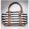 Image 1 : 2)  NEW CARMEL LEATHER AND BLACK STRIPED