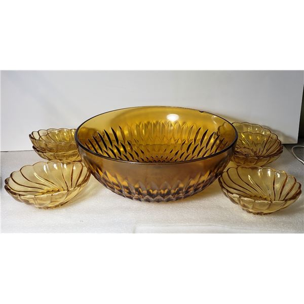 9)  VINTAGE AMBER GLASS SALAD/DESERT