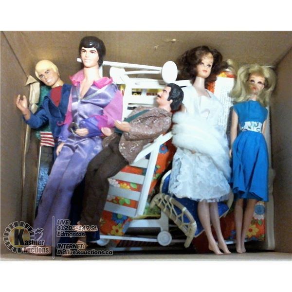 3 KENS AND 2 BARBIES PLUS FURNITURE