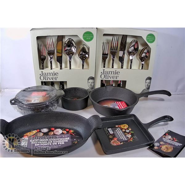 NEW 5 PC CAST IRON PANS