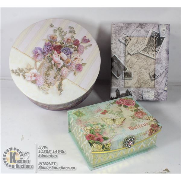 LOT OF 3 DECORATIVE KEEPSAKE BOXES