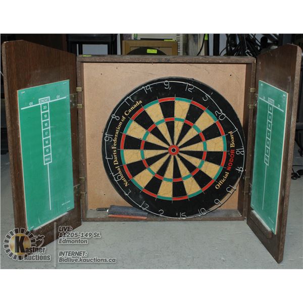 DART BOARD IN WOODEN CABINET. SHERLOCK HOLMES